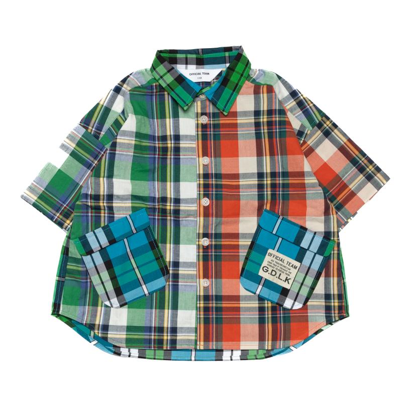 【S/M/L】チェック柄ポケットシャツ★1124153m 大人サイズ 親子コーデ